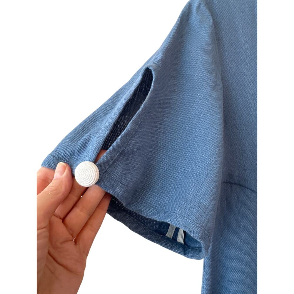 Alexis Jameela Shell Blue Linen Maxi Dress Tie Front Button Size L - Picture 6 of 16